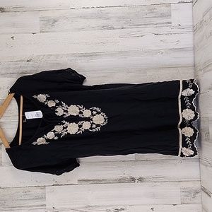 Forever 21 black tan embroidered crepe fabric dress Size Small NEW